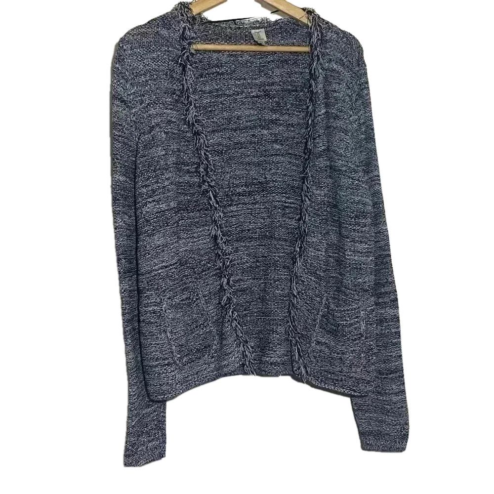 Tristan women’s gray  open front fringe tweed goth sweater cardigan size P/S